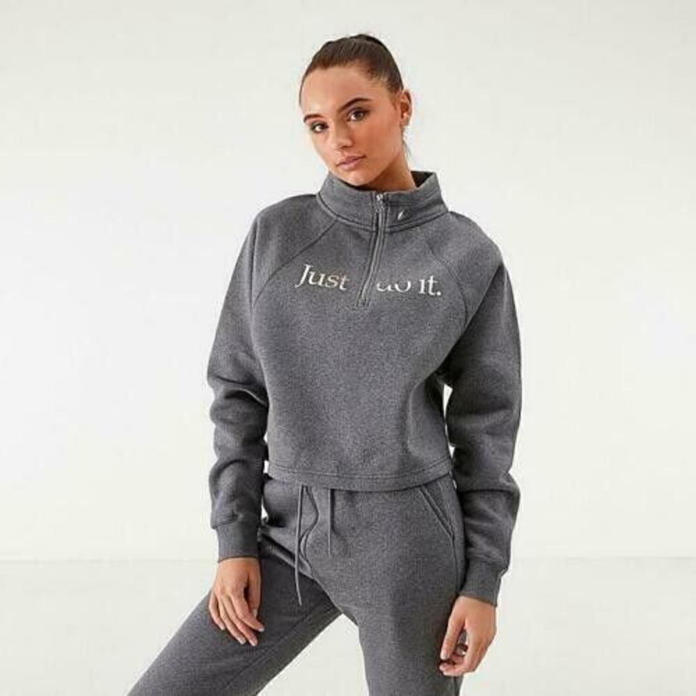 Nike Women's Sportswear SHINE Funnel-Neck Half-Zip Fleece Top BV4990 M